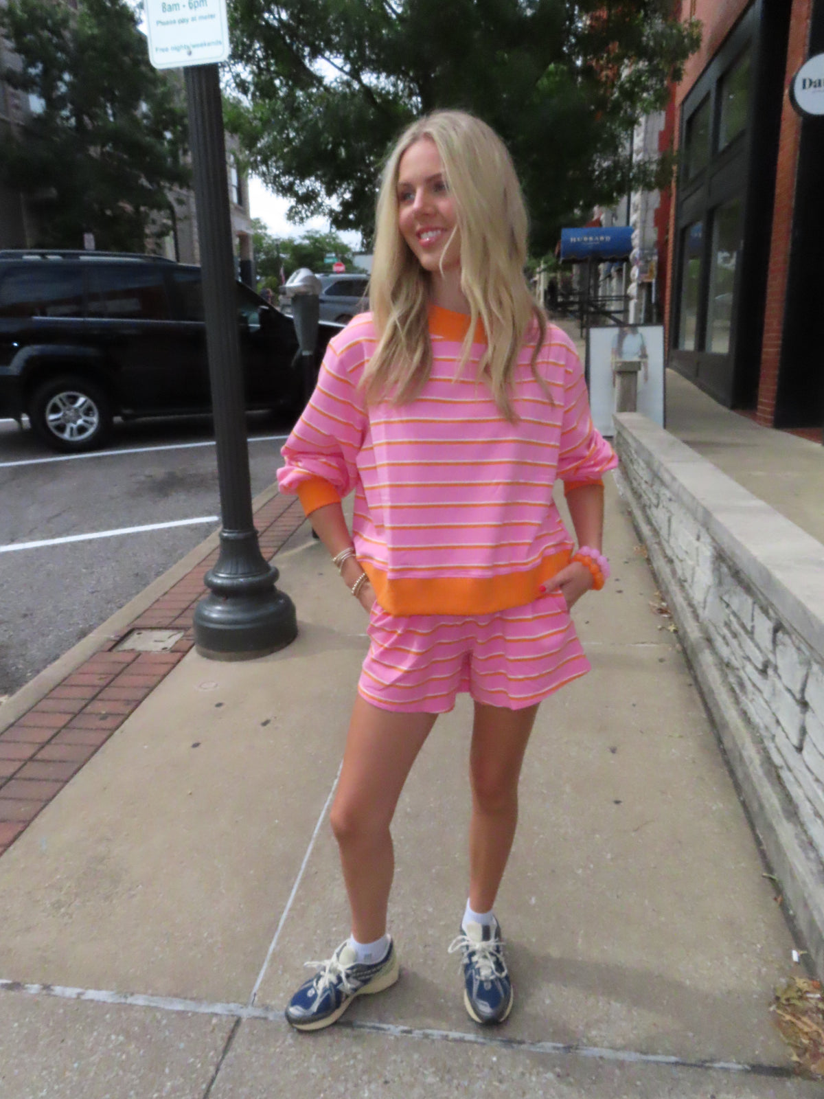 Pink and Orange Stripe Crewneck
