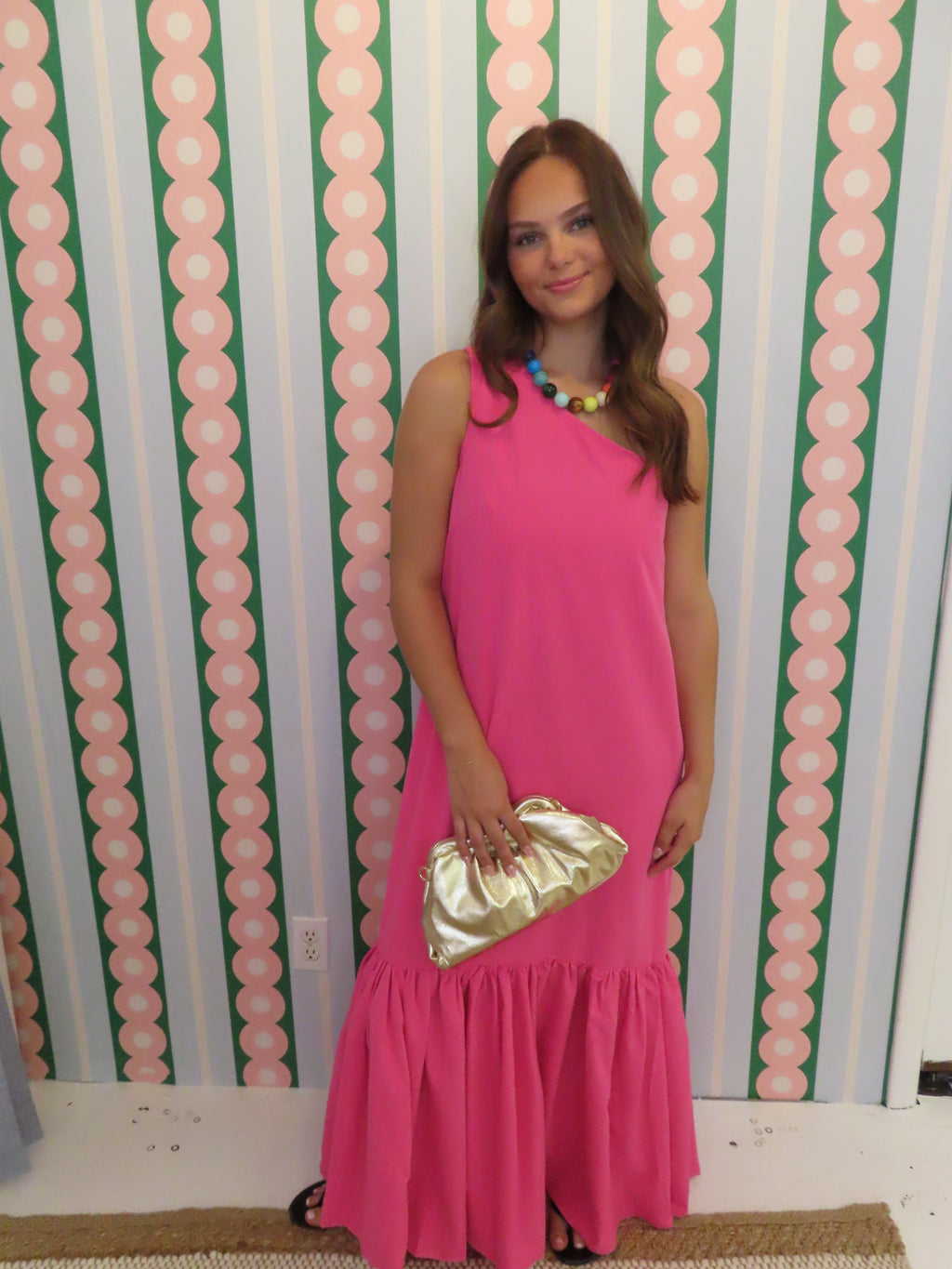 Ruffled Maxi Dress Asymmetrical One Shoulder