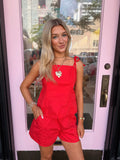 High Waisted A-Line Shorts-Red