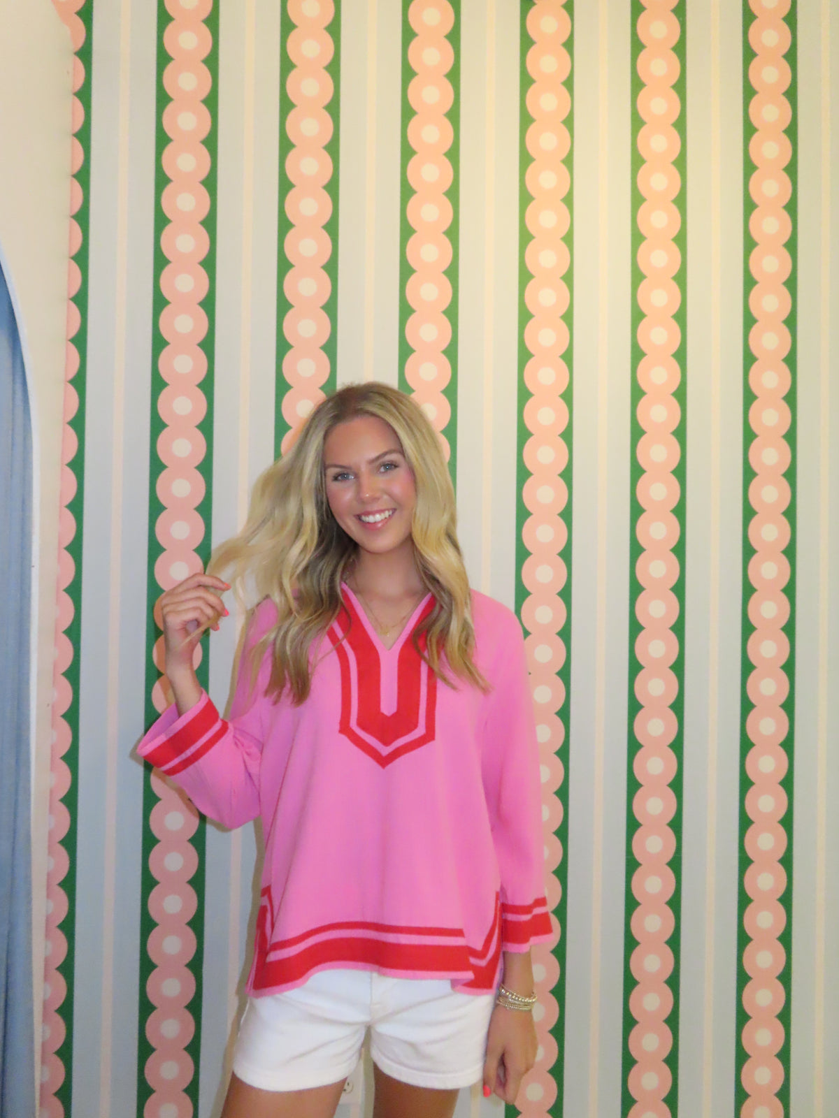 Pink and Red Detailed Top