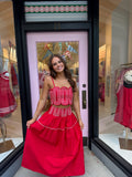 Red and White Skirt Set