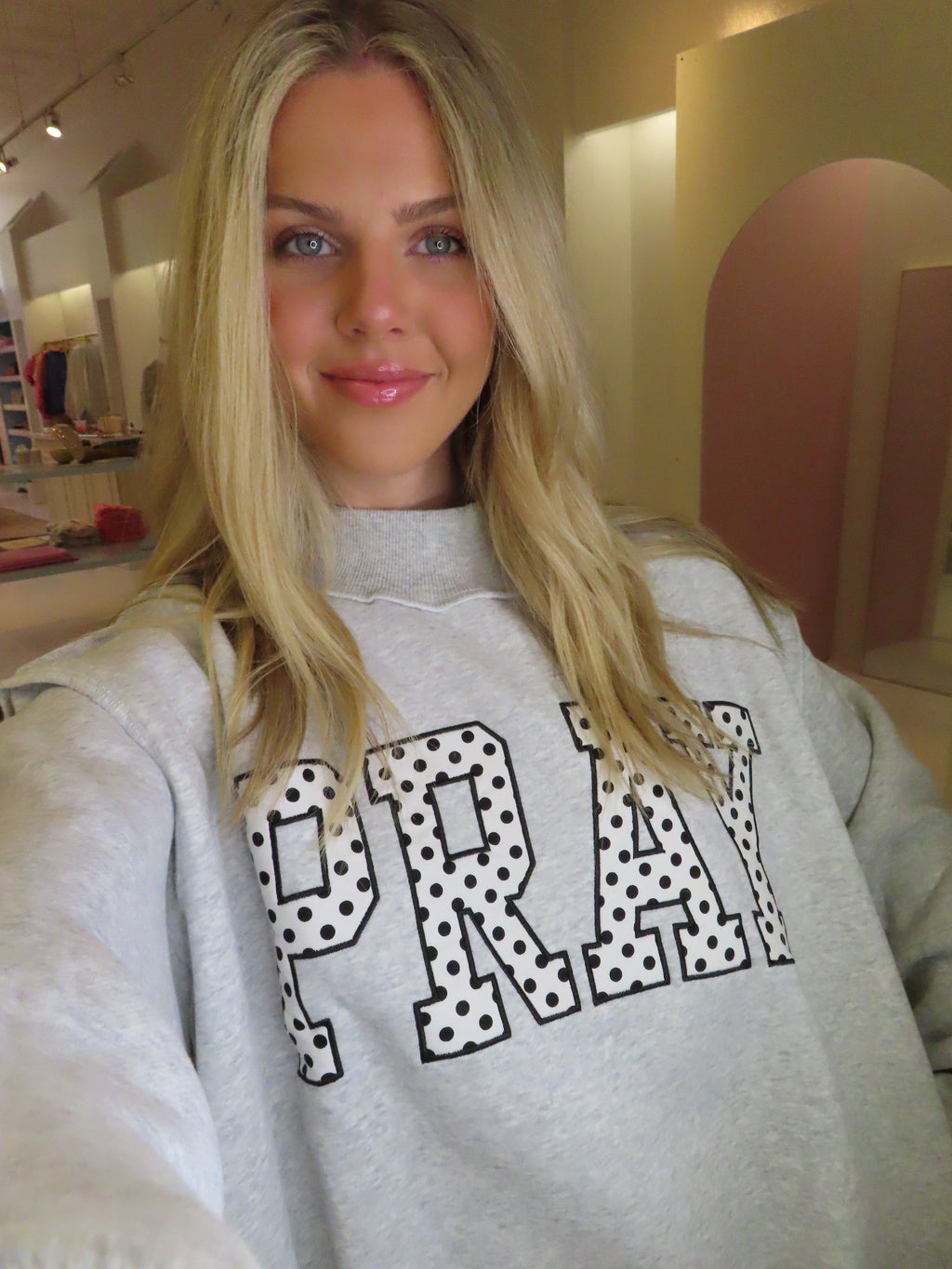 Polka Dot Pray Mockneck Sweatshirt