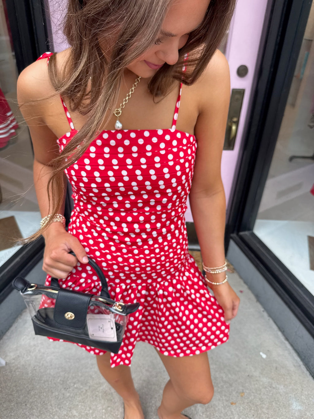 Polkadot Pleated Red Mini Dress
