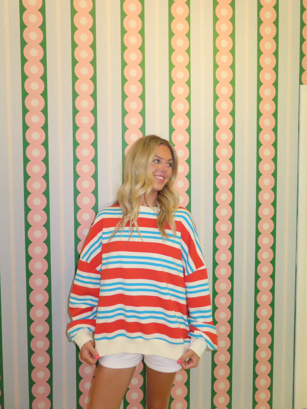 Blue and Red Stripe Crewneck