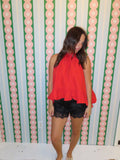High Neck Ruffle Tie Top