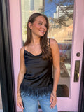 Black cami top with feather bottom