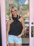 Black Sleeveless Top w/White Polka Dots