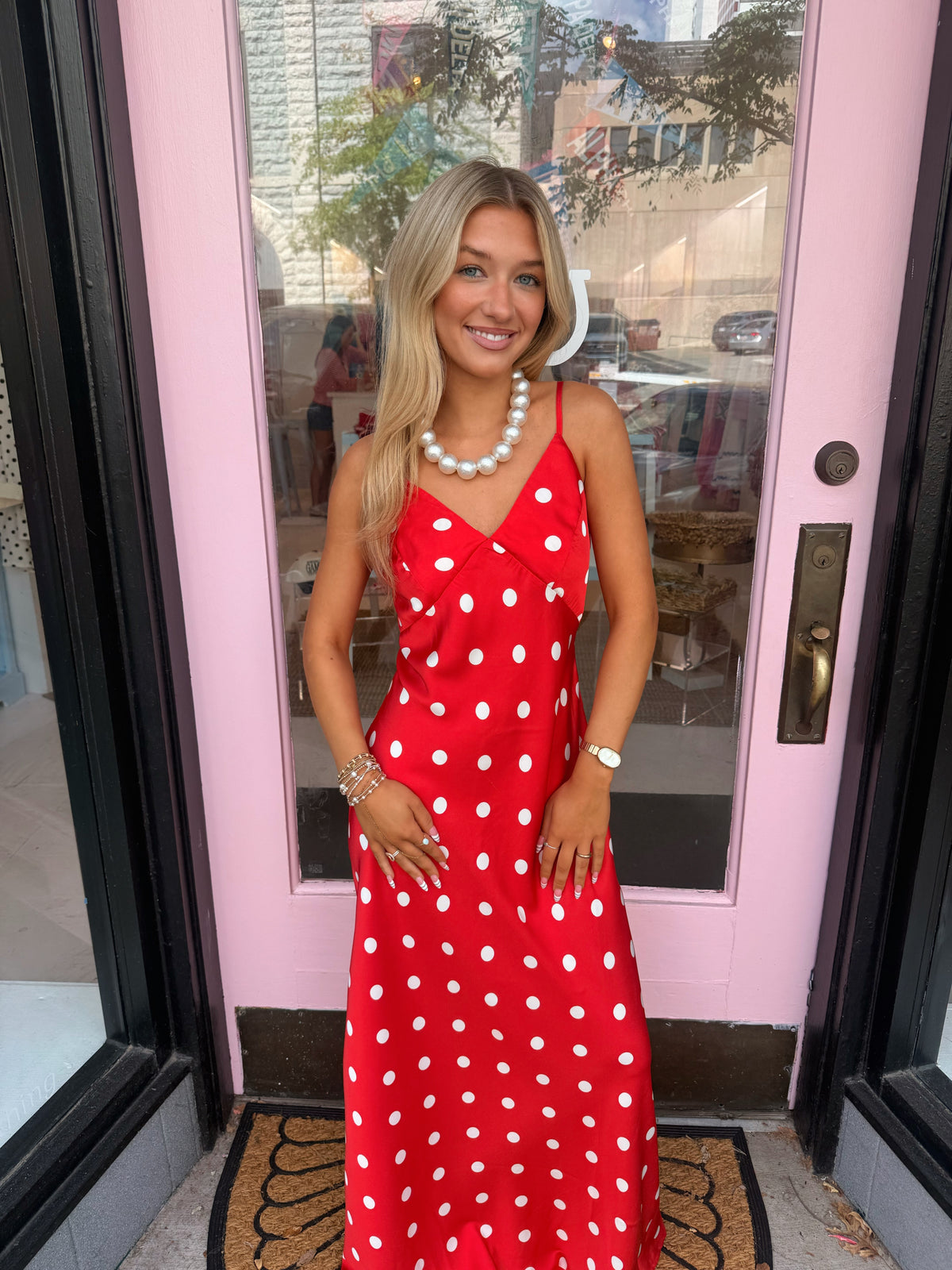 Polka Dot Maxi Dress-Red