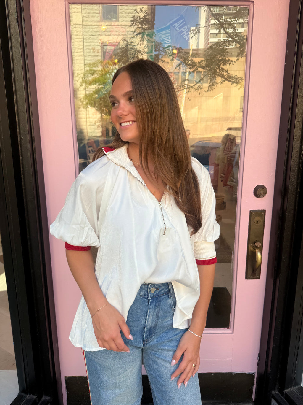 Mock Neck Blouse-White