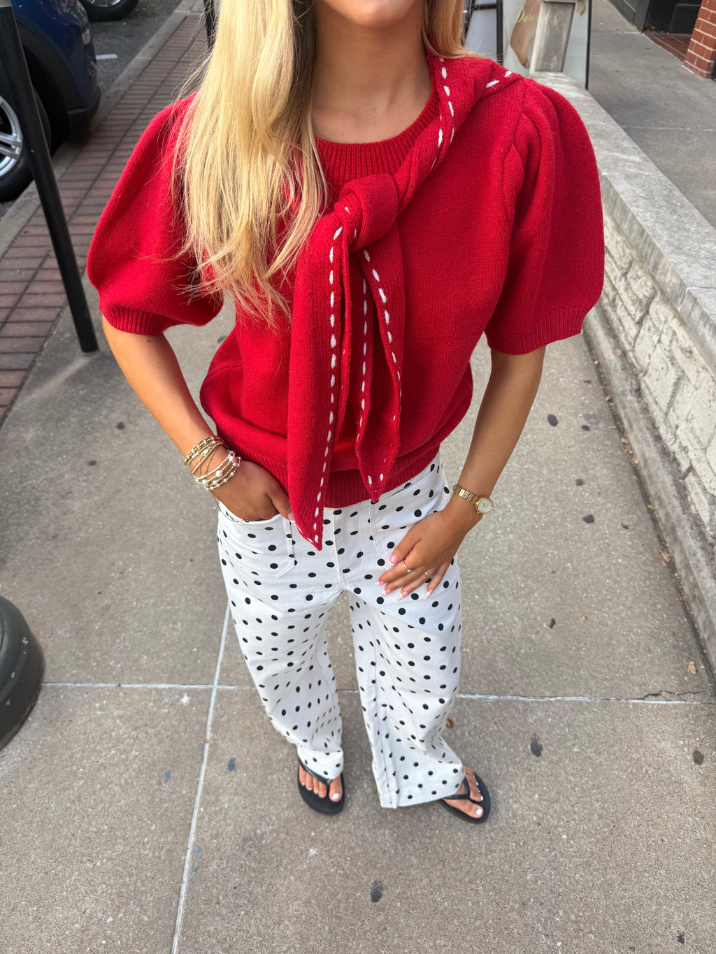 Red Tie-Neck Sweater