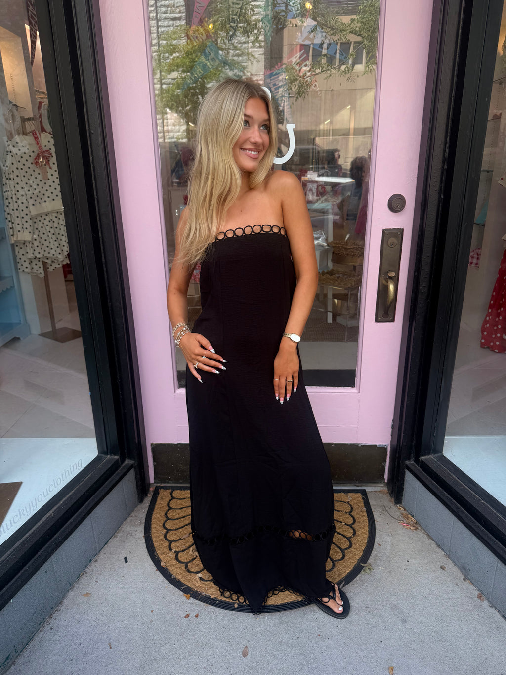 Fashion Solid Color Hollow Lace Trim Tube Top Dress