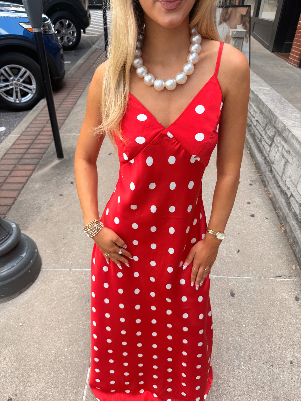 Polka Dot Maxi Dress-Red