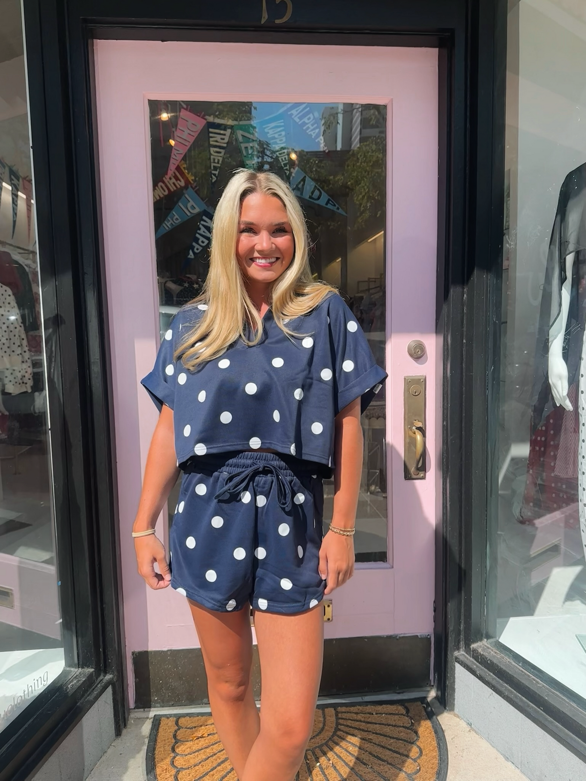 Polka Dot Top & Shorts Set-Navy/White
