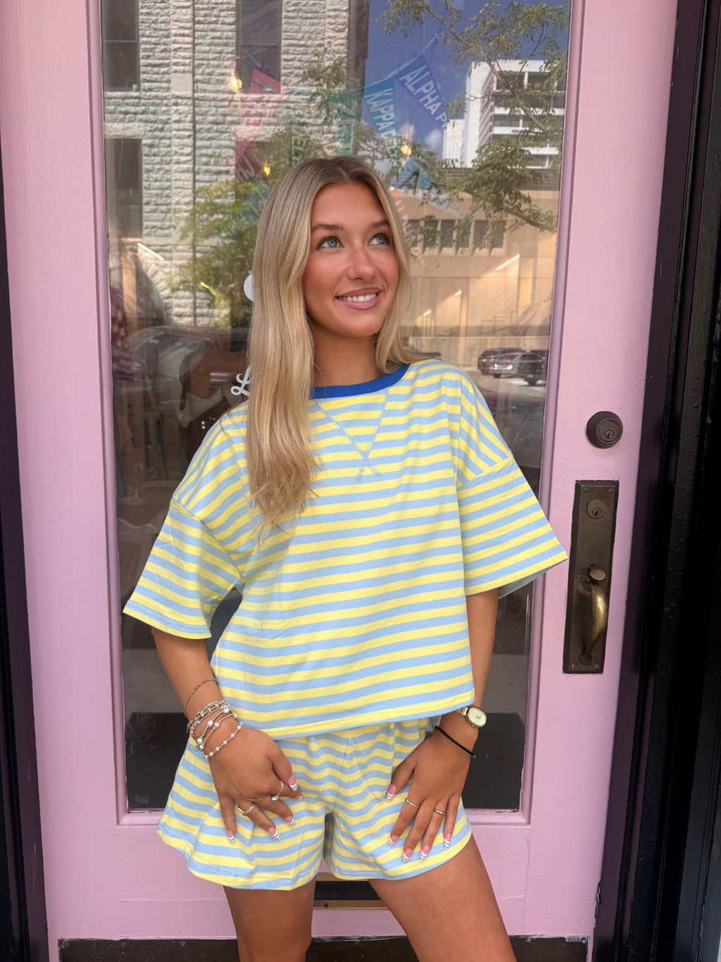 Boxy Terry Tee-Baby Blue/Butter