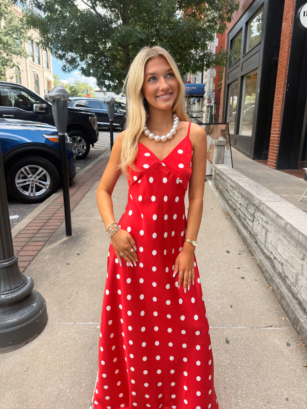 Polka Dot Maxi Dress-Red