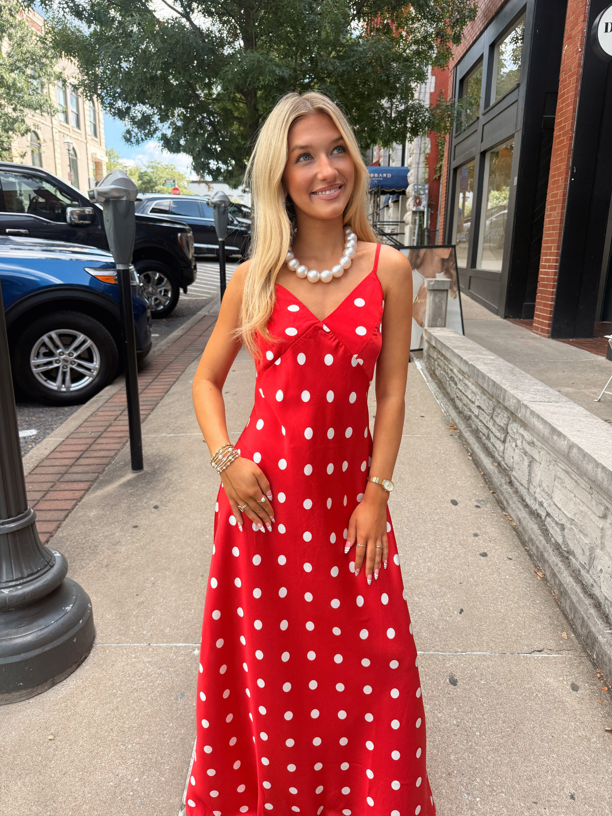 Polka Dot Maxi Dress-Red