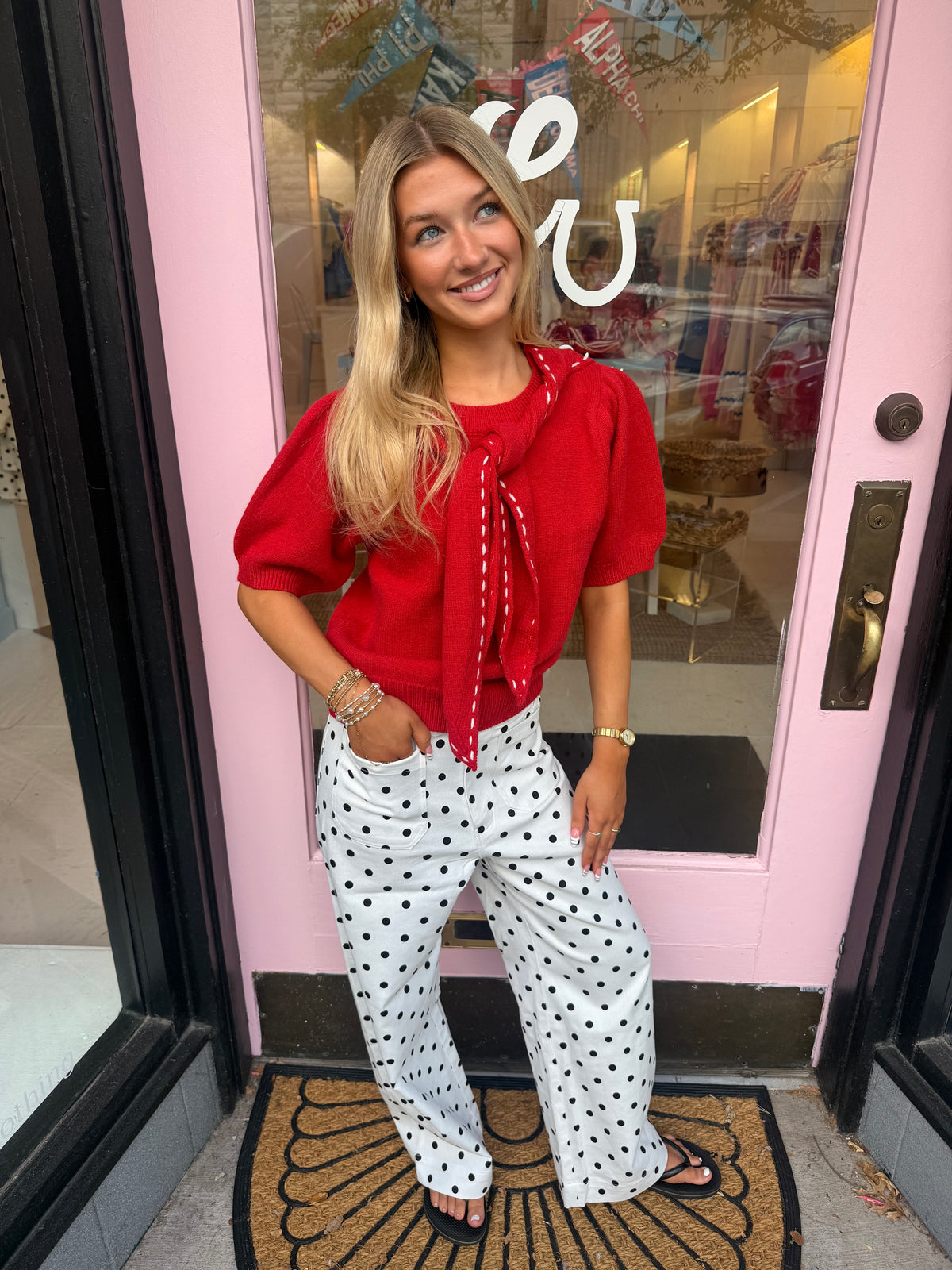 Red Tie-Neck Sweater