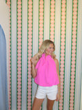 High Neck Tie Wrap Balloon Sleeveless Top