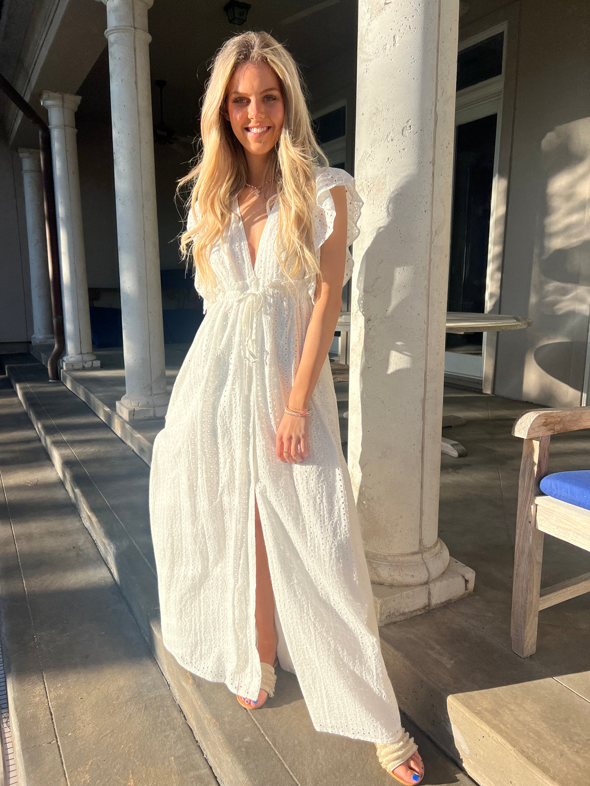 Long white eyelet buddy love dress