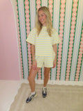 Yellow and Baby Blue Stripe Short Sleeve Top
