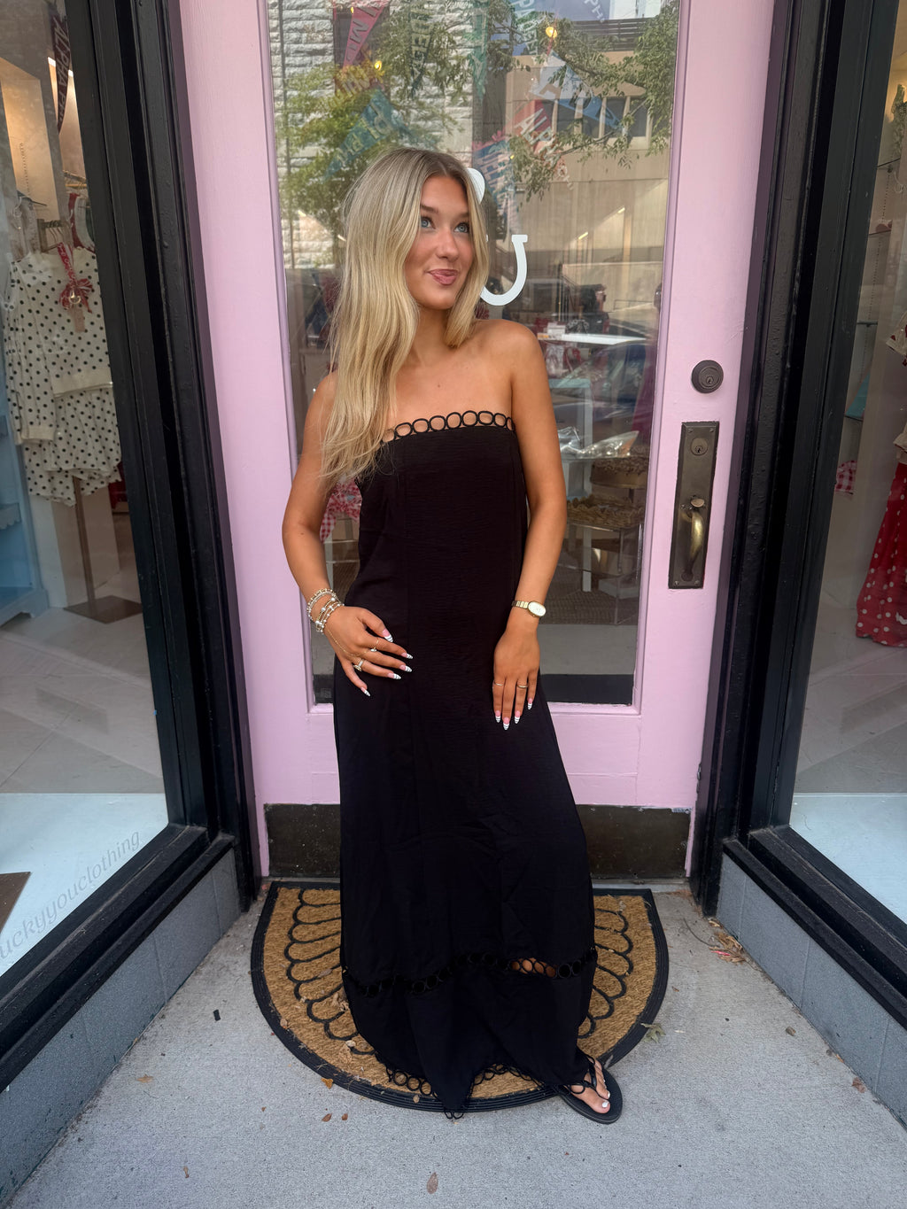 Fashion Solid Color Hollow Lace Trim Tube Top Dress