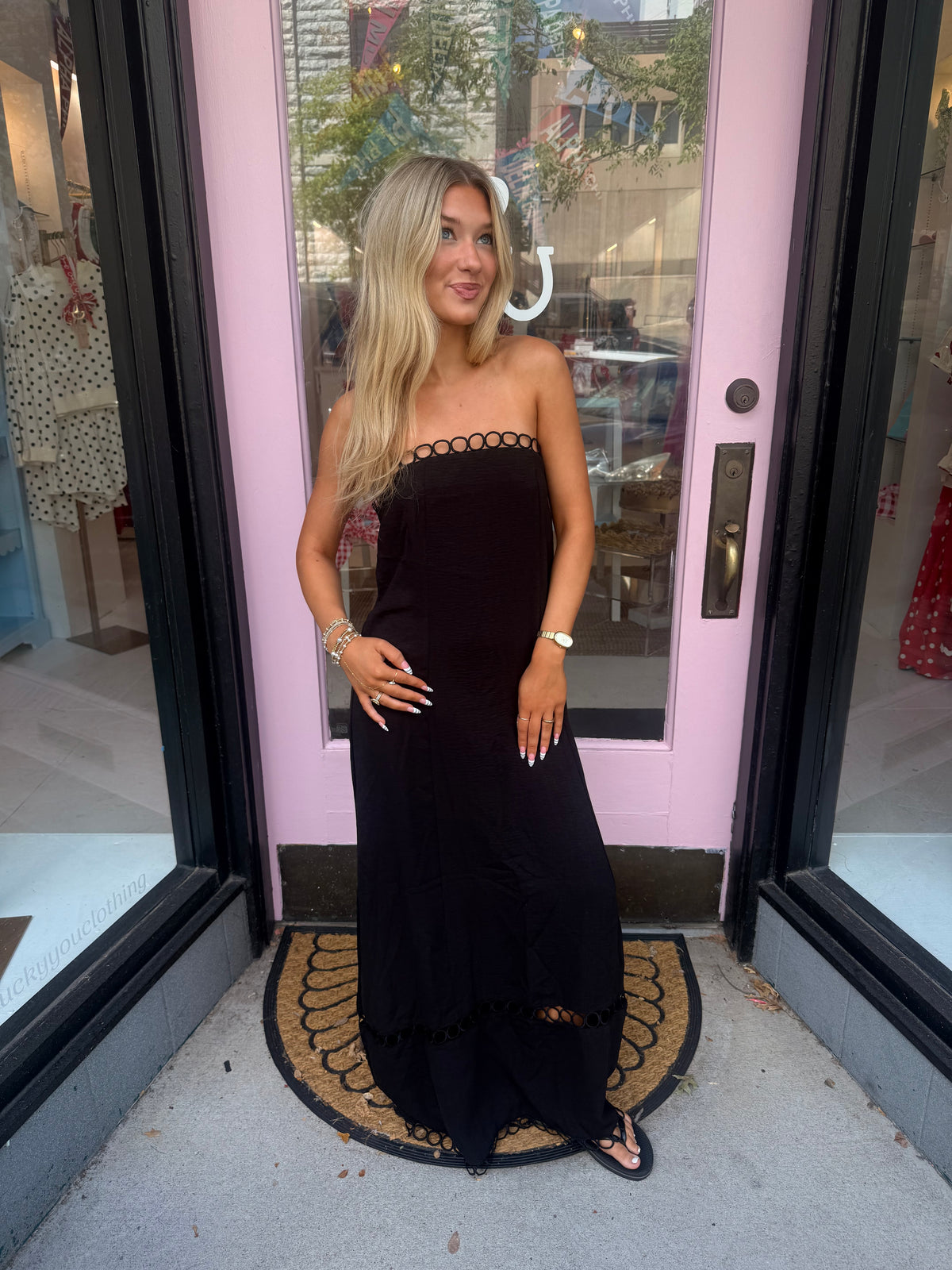 Fashion Solid Color Hollow Lace Trim Tube Top Dress