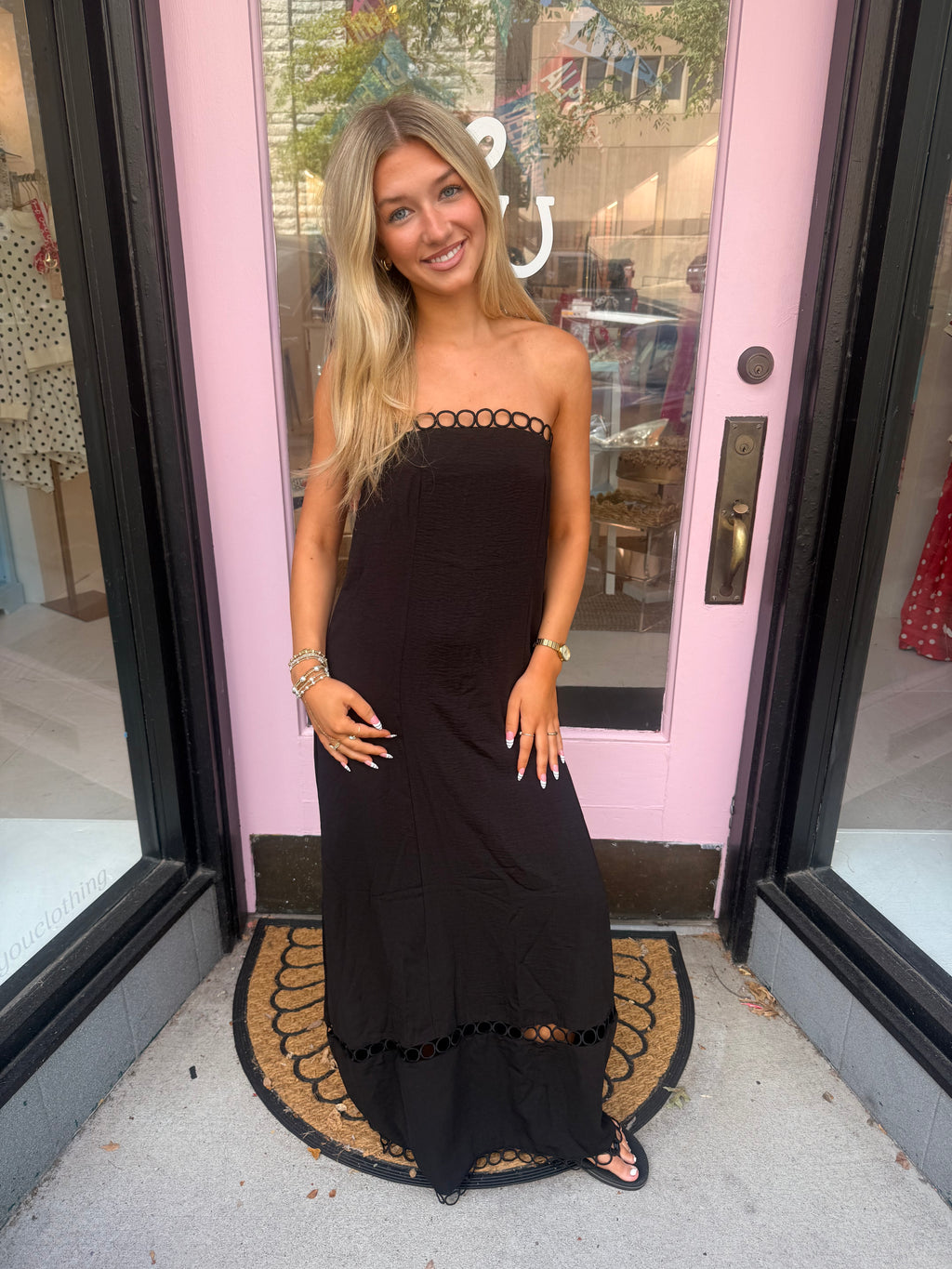 Fashion Solid Color Hollow Lace Trim Tube Top Dress
