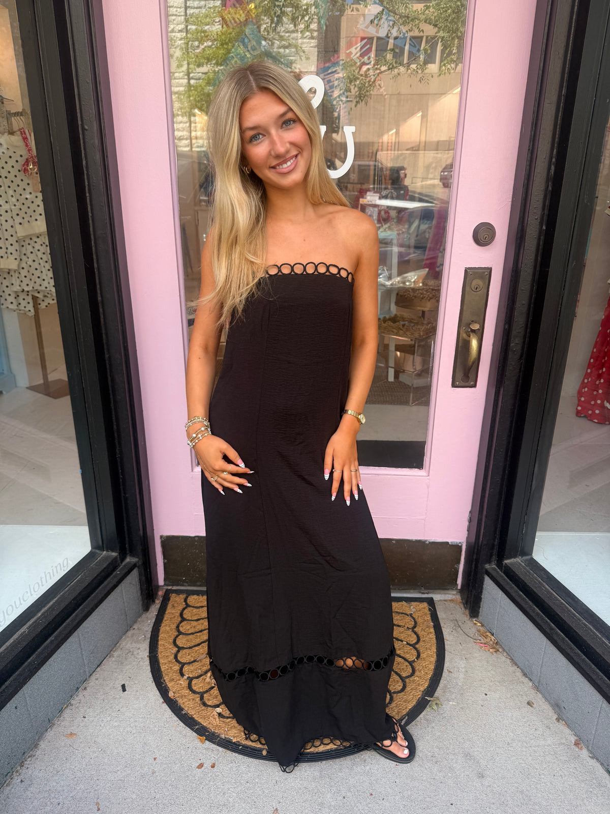 Fashion Solid Color Hollow Lace Trim Tube Top Dress
