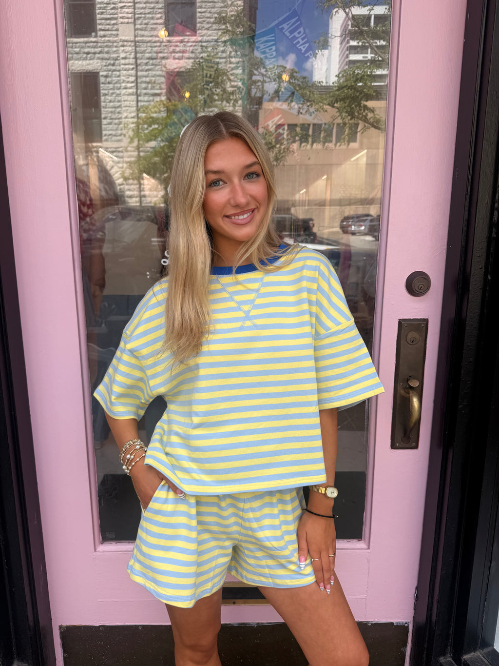 Boxy Terry Tee-Baby Blue/Butter