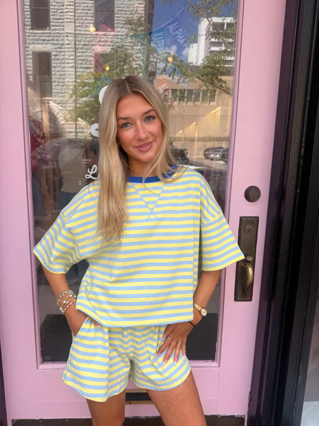 Boxy Terry Tee-Baby Blue/Butter