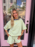 Terry Striped Shorts-Baby Blue/Butter