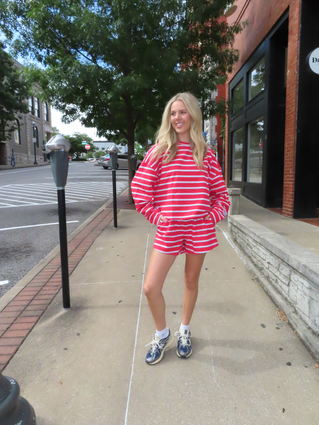 Red and Baby Blue Stripe Shorts
