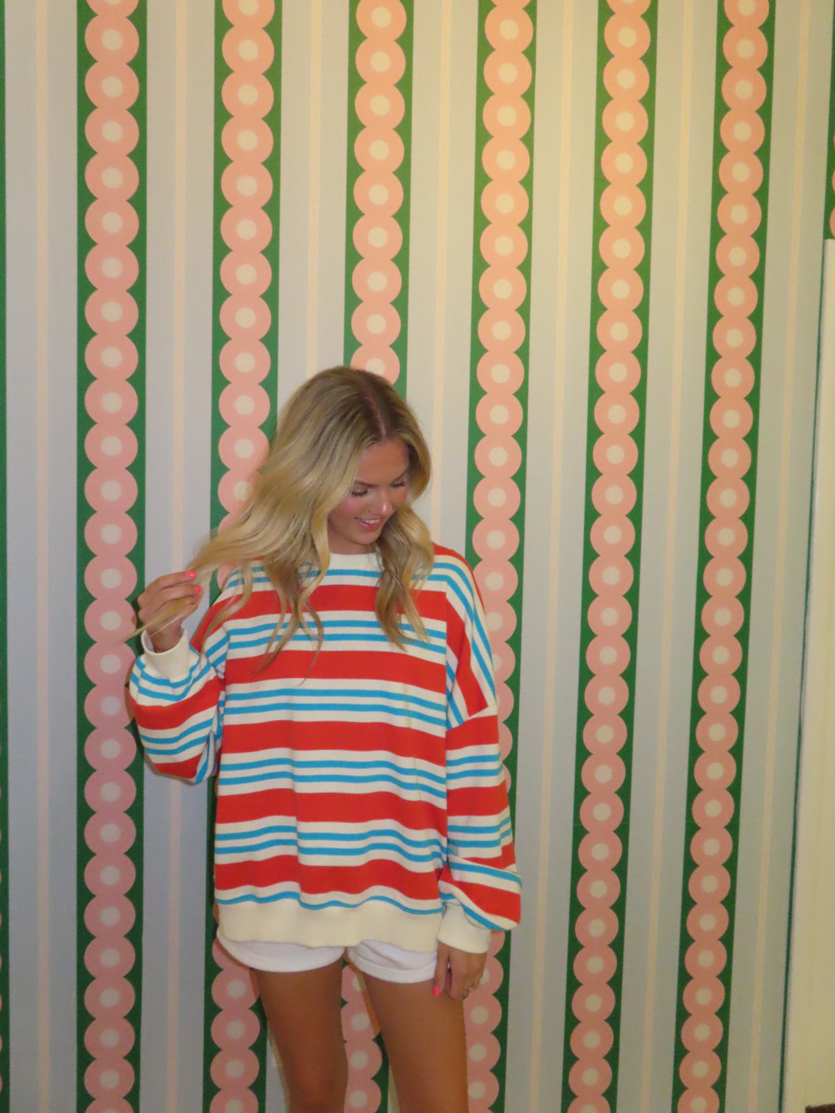 Blue and Red Stripe Crewneck