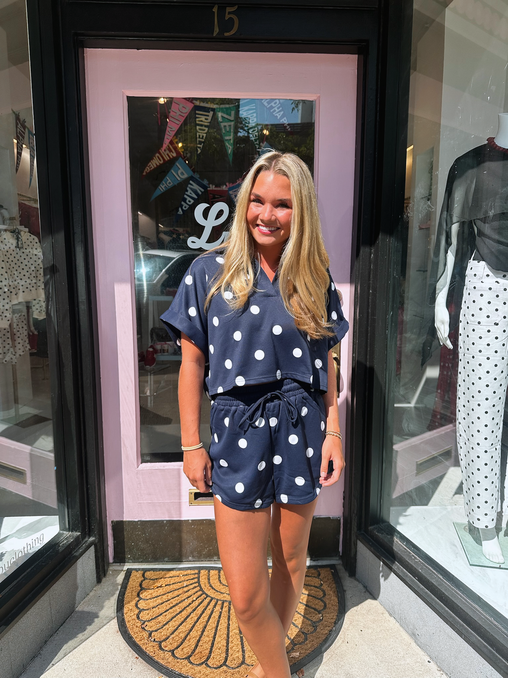 Polka Dot Top & Shorts Set-Navy/White