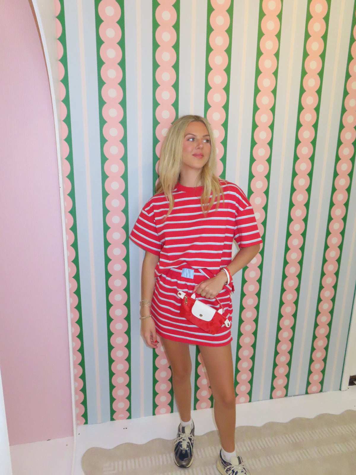 Red and Baby Blue Short Sleeve Top