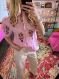 Bubblegum Pink Short Sleeve Floral Top