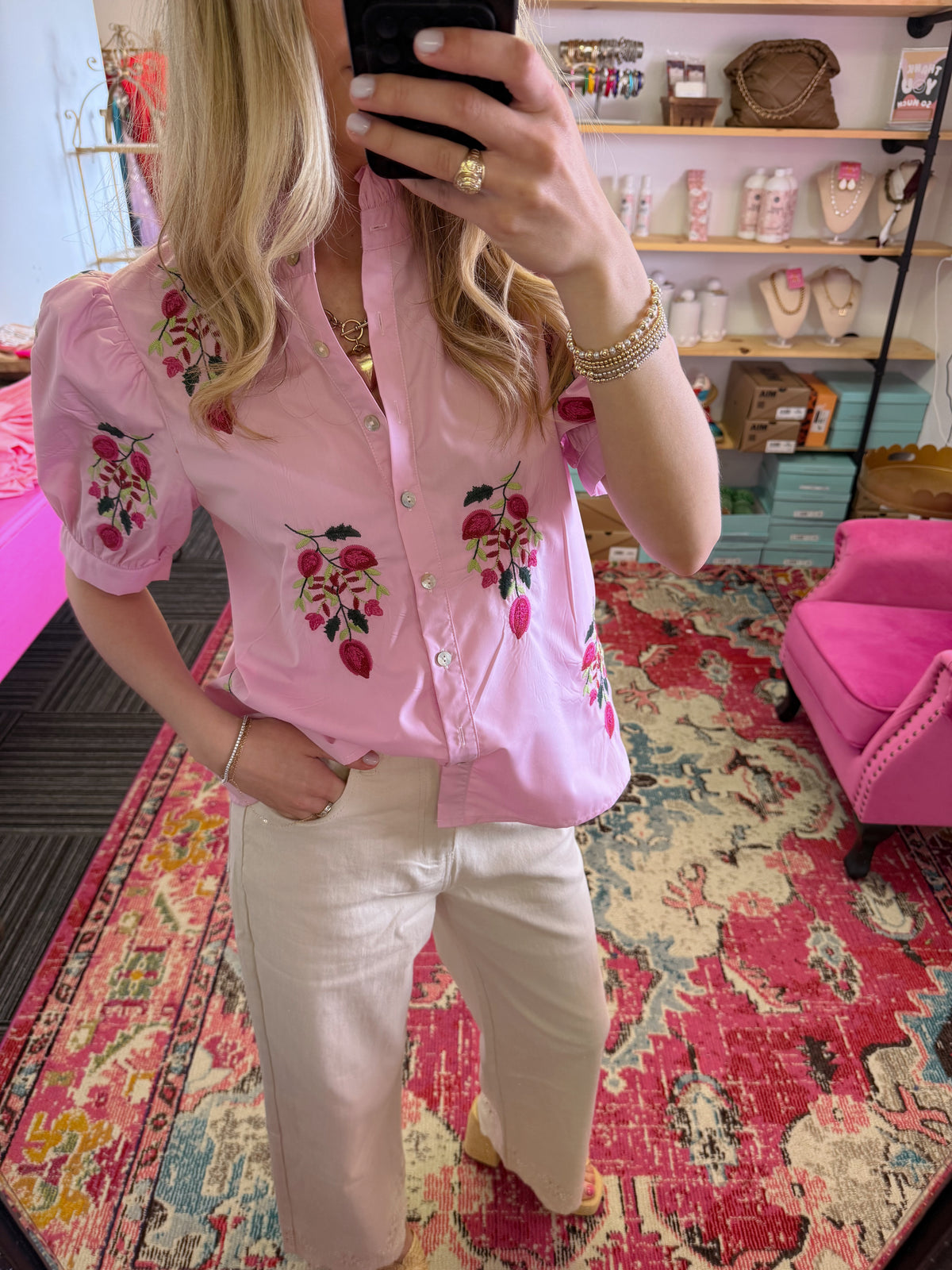 Bubblegum Pink Short Sleeve Floral Top