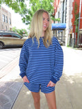 Navy Blue Stripe Long Sleeve Top