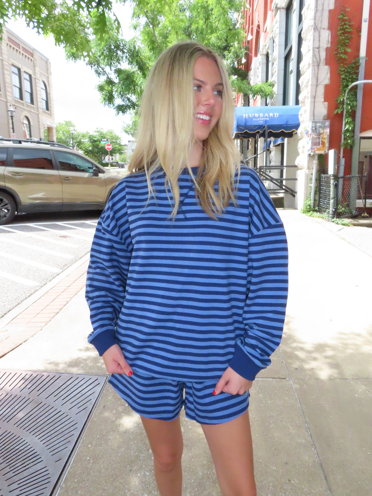 Navy Blue Stripe Long Sleeve Top