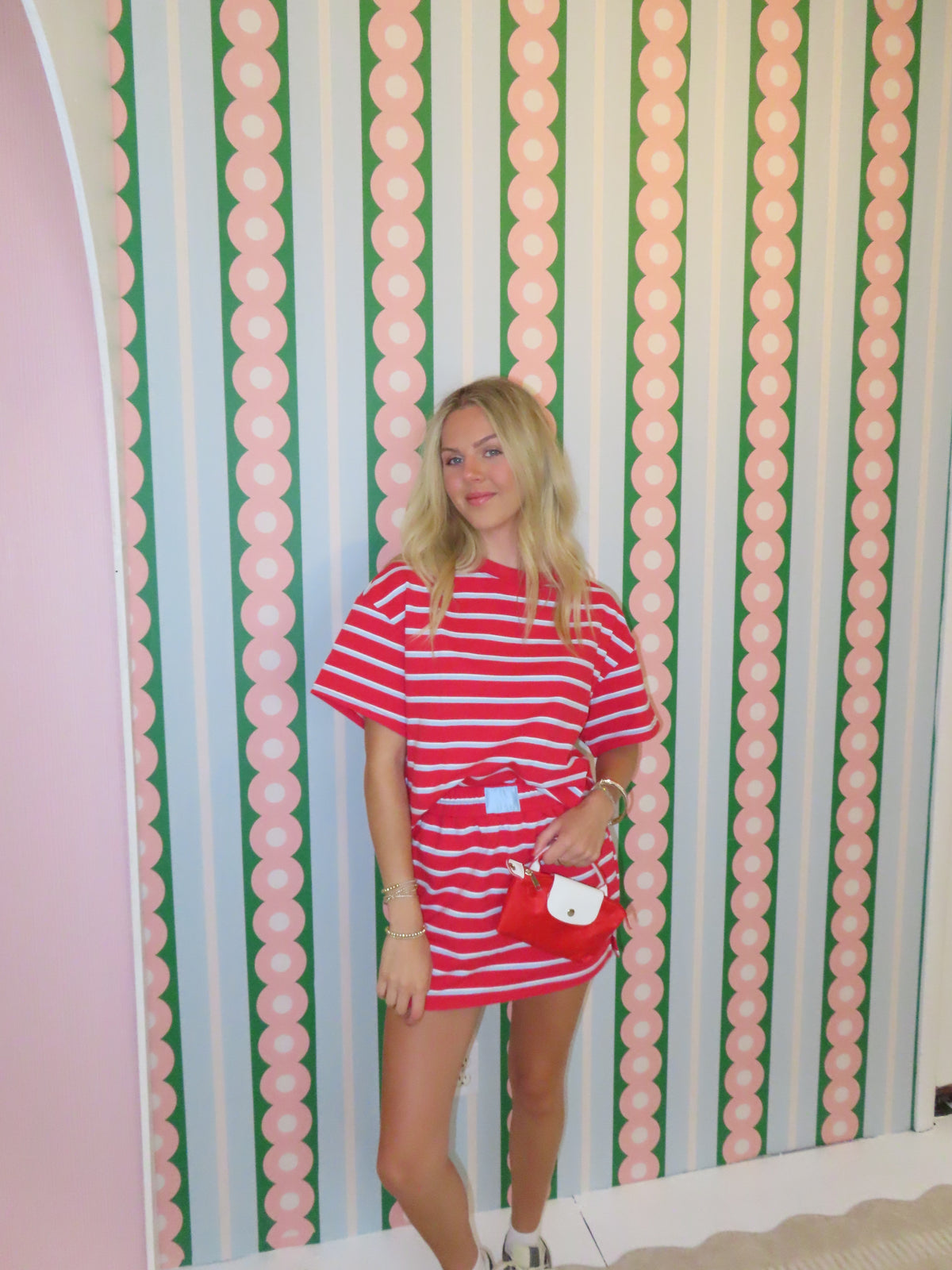 Red and Baby Blue Short Sleeve Top