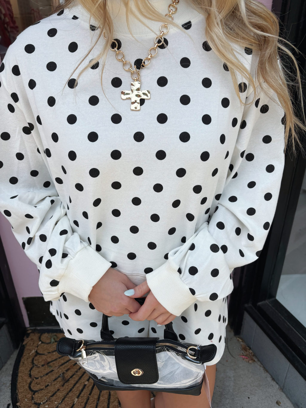 Polka Dot Mockneck-Off White