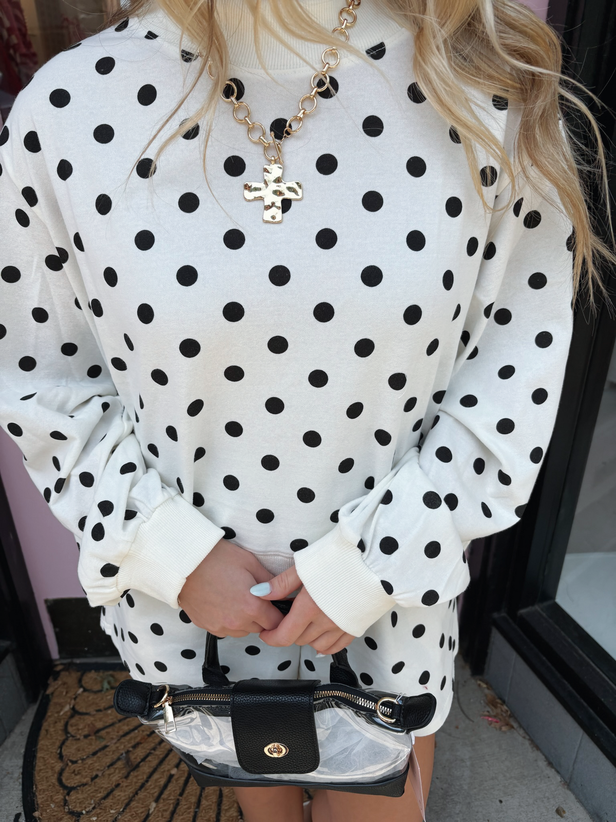Polka Dot Mockneck-Off White