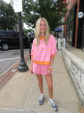 Pink and Orange Stripe Crewneck