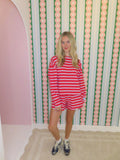 Red and Babyblue Stripe Long Sleeve Top