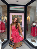 Polkadot Pleated Red Mini Dress
