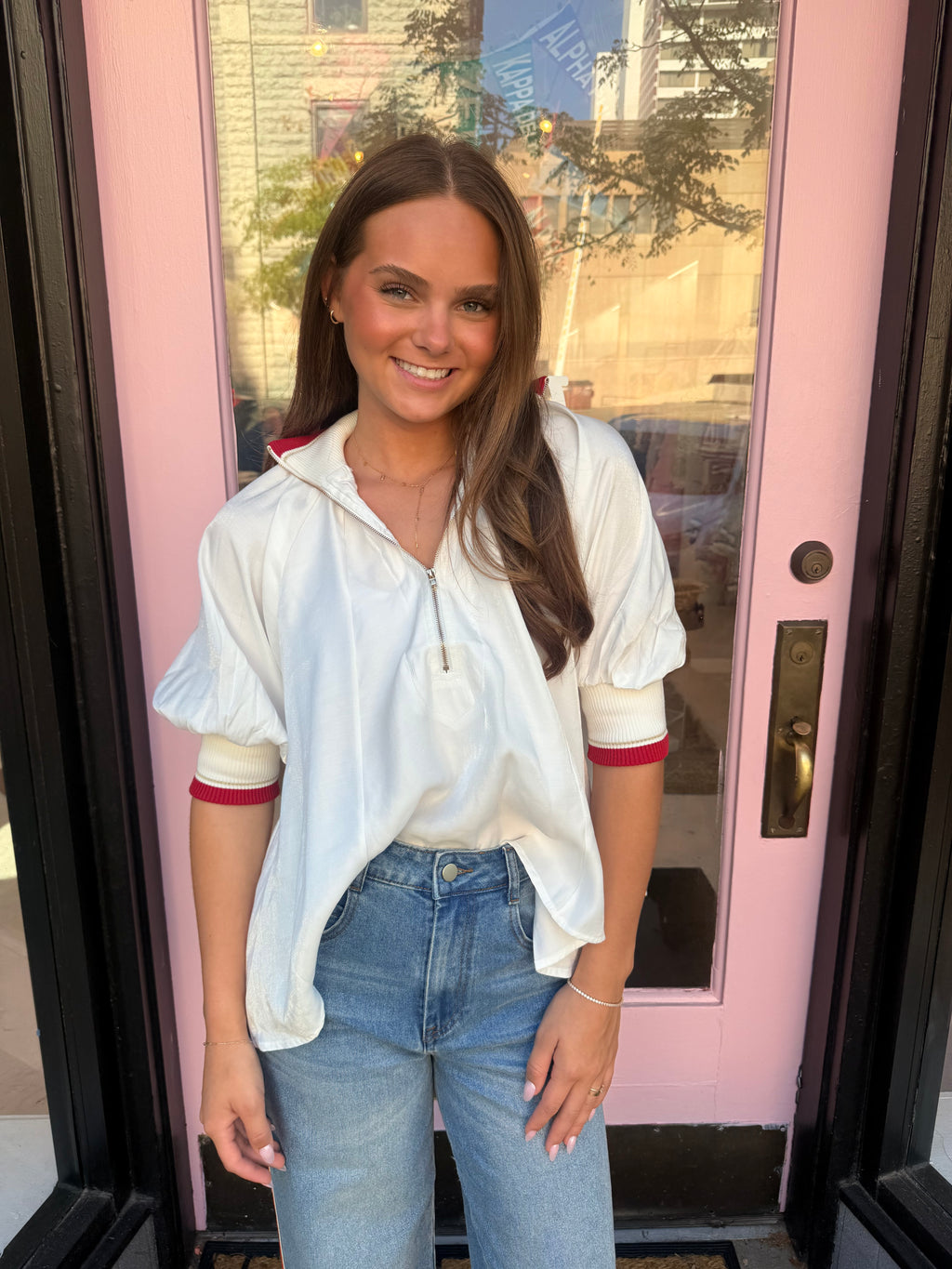 Mock Neck Blouse-White