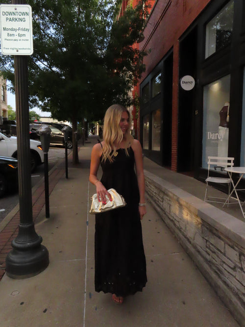 Black Eyelet Maxi Dress