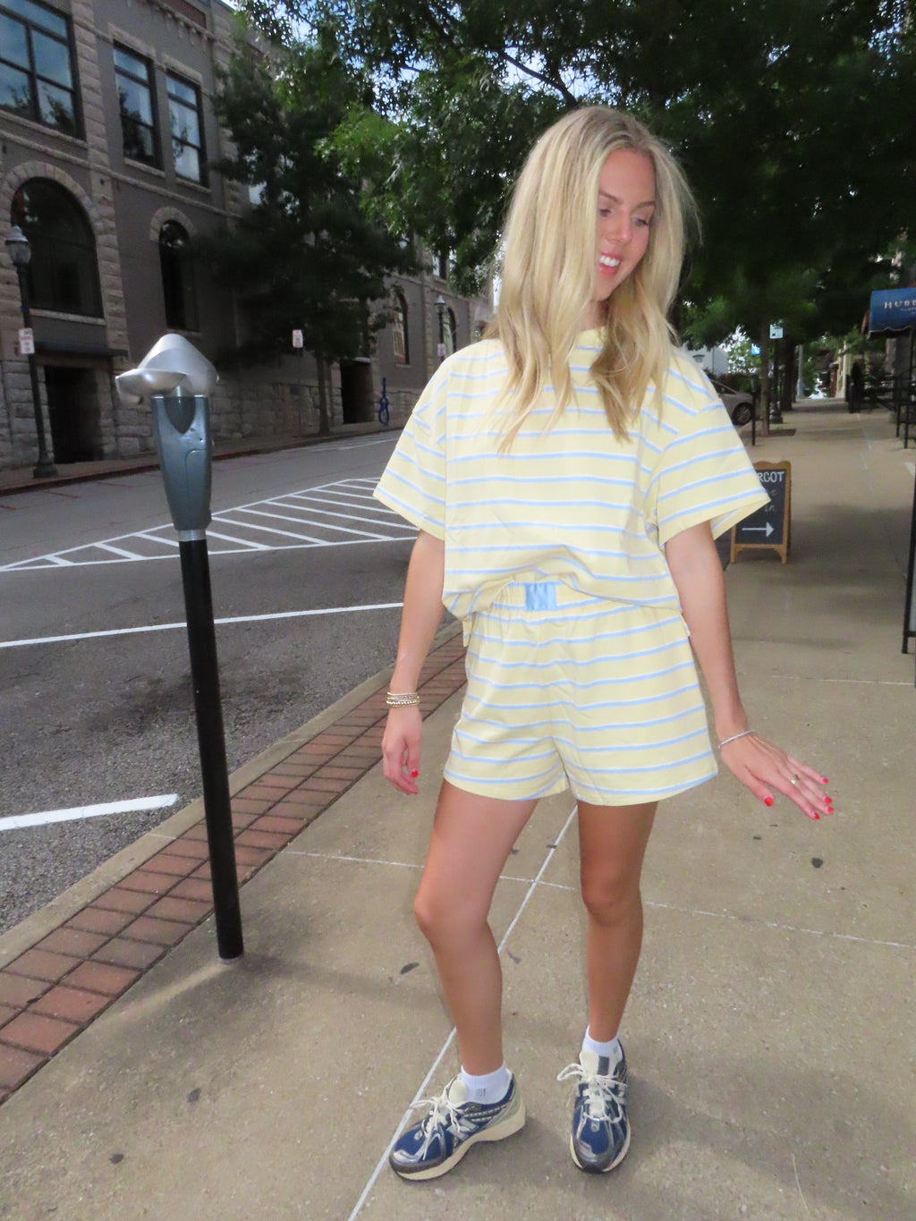 Yellow and Baby Blue Stripe Shorts