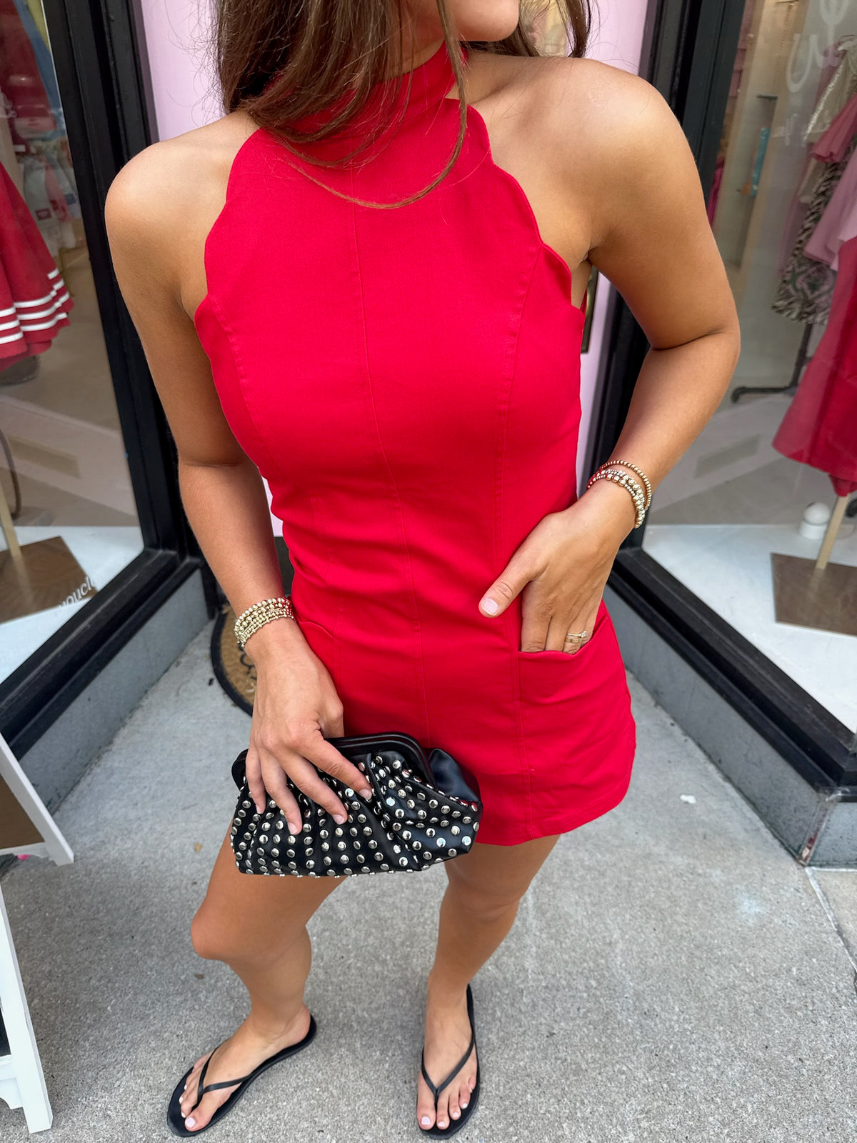 Halterneck Romper with Scallop Details