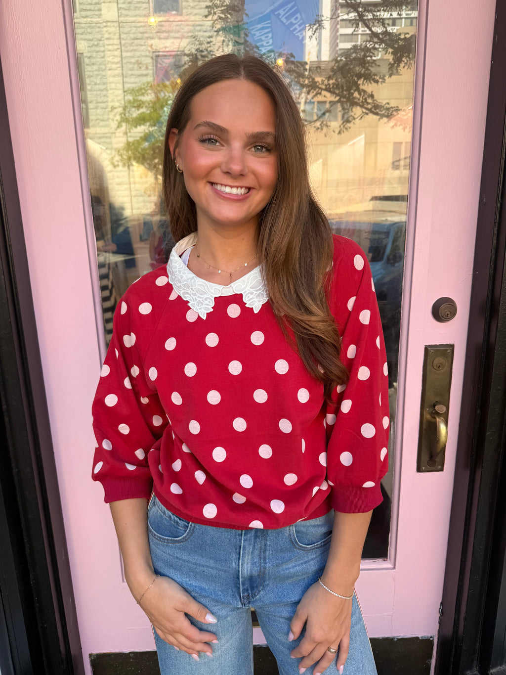 Lace Collar Polka Dot Top